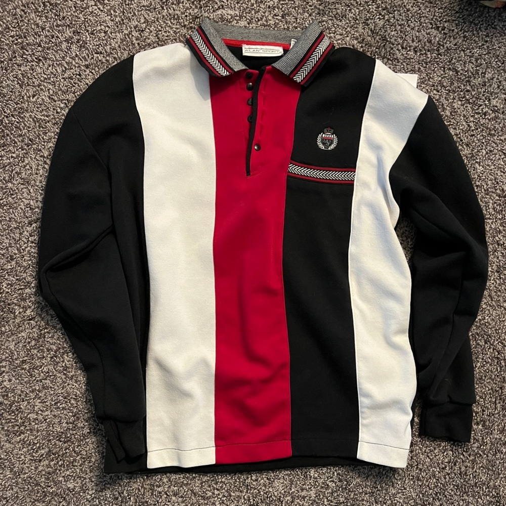 Alan Sport Brand Red Black White Rugby Polo M
